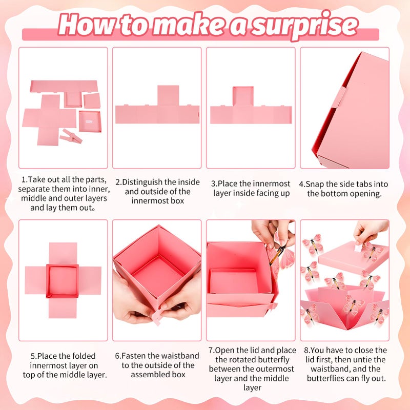 XLSXEXCL Butterfly Explosion Gift Box  Flying Butterfly Surprise Box for Birthday  Wedding  Anniversaries  Christmas (Pink) - Image 3